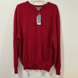 Daniel Cremieux Men's Luxury 100% Cashmere Red Size XL V Neck Pullover Sweater